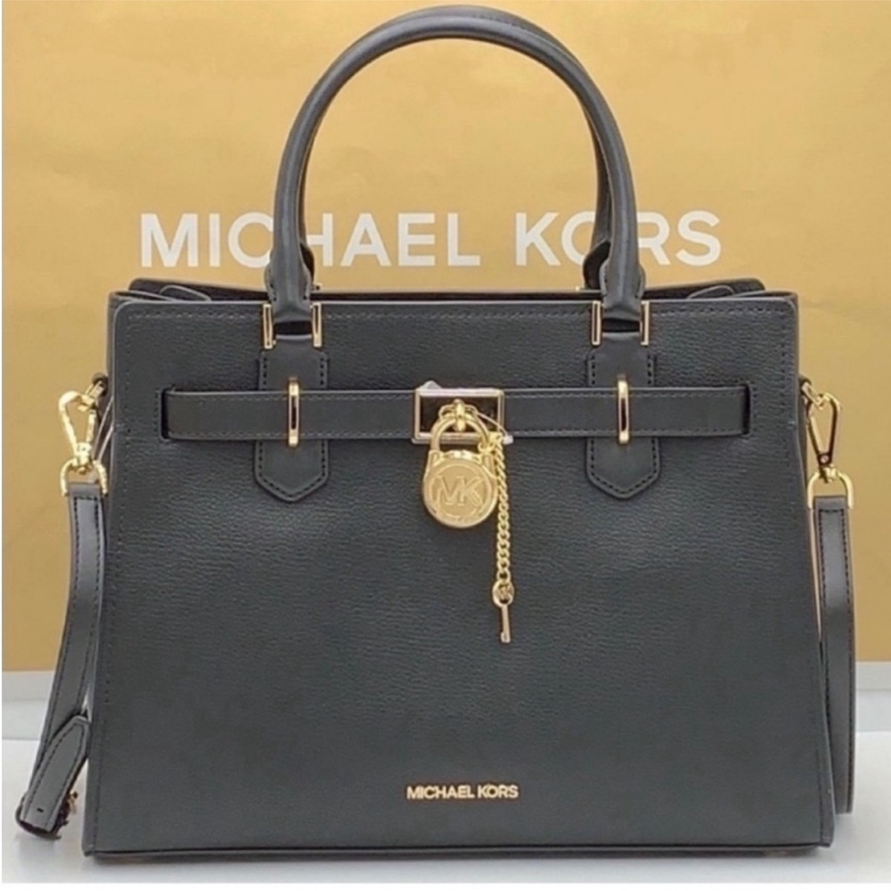 Michael Kors Hamilton Medium Satchel Purse Handbag in Black NWT - Picture 11 of 12